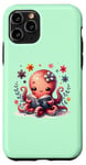 Coque pour iPhone 11 Pro Livre de lecture sur fond vert avec une jolie pieuvre rose