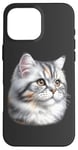 Coque pour iPhone 16 Pro Max Portrait de chat tigré argenté x chat mignon