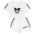 Barnflickor Cartoon Kuromi Tryckt Kortärmad T-shirt + Shorts Pyjamas Set White 150cm