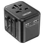 LENCENT Adaptateur de Voyage, Adaptateur Prise Universelle avec 2 USB, secteur international avec prise UK US EU AUS, mini et compact, chargeur de voyage mondial tout-en-un pour plus de 200 pays, Noir