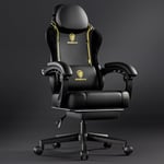 Dowinx Gaming Chair with Footrest, Gaming Chair for Adults, Ergonomic Gaming Chair with Pocket Spring Cushion and Massage Lumbar Support, High Back Leather Video Game Chair Office, 200kg Yellow