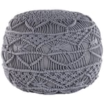 Pouf rond de 40 cm de Diamètre en Tissu Coton Gris avec Rembourrage en Billes d