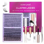 Individual Lashes with Bond and Seal Lash Remover DIY Lash Extension Kit 320 Pcs Cluster Lashes 10-16mm Natural Light C/D Curl False Eyelashes for Beginner at Home (20D+50D）