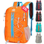 YOWOSHE 35L Orange Sac à Dos Randonnée, Sac à Dos Pliable Ultra léger, Unisexe Sac à Dos Imperméable Voyage avec Bandes Réfléchissantes pour Alpinisme Escalade Sport Camping