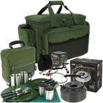 FISHING CAMPING DELUXE CUTLERY COOKING SET GAS STOVE & KETTLE CARRYALL NGT CARP