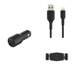 Belkin Premuim Car Bundle(42W Dual Port Fast Car Charger & USB-A to Lightning 1m charging cable & Vent Mount)