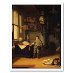 Artery8 Van Gaesbeeck Young Man In A Study Painting Art Print Framed Poster Wall Decor 12x16 inch