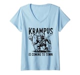 Womens Krampus Is Coming To Town Christmas Monster Men Women Kids V-Neck T-Shirt