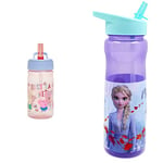 Peppa Pig Nostalgia Water Bottle with Flip up Straw 380ml – Pink & Purple & Disney Frozen Water Bottle with Straw – Reusable Kids 600ml PP – in Purple – Official Merchandise, Multi Colour