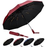 Aolso Parapluie Homme Automatique Resistant Vent, 12 en os Parapluie de Voyage pour Homme et Femme, Parapluie Pliable Automatique Imperméable, Parapluies Bordeaux de Voyage Portables pour la Pluie