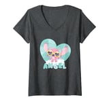 Womens Disney Lilo & Stitch Cute Baby Angel With Style Chest Logo V-Neck T-Shirt