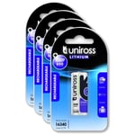 UNIROSS Lot de 4 Packs de 1 Pile Rechargeable RCR123A LIR16340 LITHIUM 650mAh, 12V