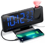 Reveil Projecteur Avec Radio, Horloge Numérique, Réveil Avec Port De Usb, 3 Niveaux De Luminosité Réglables, Snooze Et 15 Niveaux De Volume, 12/24H, Pour Chambre, Maison, Bureau