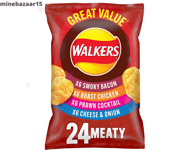 Walkers Crisps Meaty Variety Packs 4 Flavours 24 Packs (25g) - 1  Pack