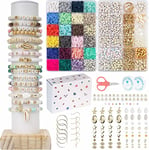 Perles Plates pour Bracelet, 8400+ Perles Heishi de Argile de 6mm, 2 Boîtes DIY Kit Perles pour Bijoux, avec Lettres, Chiffres, Anneaux de Perles d'amour Collier Cadeau pour Enfant Adulte