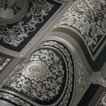 Versace Wallpaper 387044 Papier peint baroque de luxe Motif floral Argenté/noir/gris 10,05 x 0,70 m Fabriqué en Allemagne