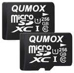 2pcs Carte Mémoire Micro SDXC Qumox 256Go classe 10 UHS-I jusqu'à 80Mo/s pour smartphone samsung huawei xiaomi appareil photo