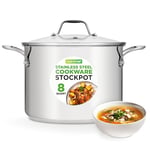 NutriChef Large Stainless Steel Stock Pot with Lid - Big Soup Pot, Heavy Cooking Pot with Glass Lid - Stew Pot, Cookware Induction Pot, Mirror Finish Stockpot, Deep Casserole Pot, 8-Qt / 7.6 Litre