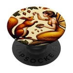 Illustration fée avec son ami écureuil amoureux de la nature PopSockets PopGrip Adhésif