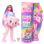 Barbie Coffret Poupée Mannequin Cutie Reveal Série T-Shirt Confort Incluant Un Ourson en Peluche Et 10 Surprises, Série T-Shirt Confort « Love », Jouet Enfant, A Partir De 3 Ans, HKR04