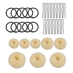 FENGCHUANG Donut Bun Maker Set, 8 Pcs Hair Ring Style(4 Sizes) with 10 Pcs Hair Elastic Bands, 15 Pcs Hair Pins, Hair Doughnuts for Buns Both Children and Adults Can Use It （Beige）