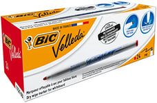 BIC Velleda 1721 Feutres pour Tableau Blanc Effaçables à Sec Pointe Conique Fine - Rouge, Boîte de 24