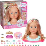 BABY born Sister Tête à coiffer de princesse 835432 - Tête à coiffer avec cheveux blonds et palette de maquillage - comprend 32 accessoires pour cheveux - convient aux enfants de 3 ans et plus