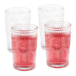 Relaxdays Lot de 4 Verres avec Motifs, 400 ML, Vintage, Eau, jus Fruits, lavables au Lave-Vaisselle, Transparents