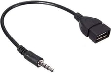 Câble adaptateur USB femelle vers jack 3,5 mm AUX mâle, convient pour connecter un appareil USB à une prise auxiliaire de voiture, 20 cm, noir.[V11]