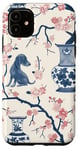 Coque pour iPhone 11 Preppy Bocal en toile Chinoiserie Motif chiens et gingembre Rose et bleu