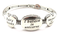 Heart I believe in Unicorns Stretch Bracelet Silver Coloured Gift Jewellery