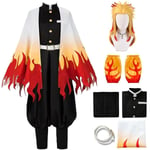 Demon Slayer Rengoku Kyoujurou Cosplay Party Kostym Outfits Halloween Party Anime Set Presenter - Perfet Outfits with Wig L