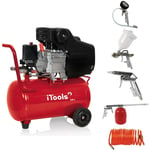 Itools - Compresseur d'air 24 Litres 8 bar 2CV 1.5KW 115 psi + Kit Air comprimé 5 Pièces