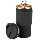 Termosmugg, 500 ml kaffemugg, resemugg i rostfritt stål, dubbelväggisolerad, bilkaffemugg