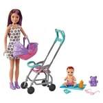 Barbie Coffret Skipper Baby-Sitter avec Poupée Skipper Brune, Poussette, Poupée Bébé et 5 Accessoires Jouet Enfant, Dès 3 Ans, GXT34