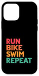 Coque pour iPhone 12 mini Run Bike Swim Repeat Funny Fitness Lover Citation