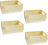 4 Caisse Pliable Plastique,Empilable Cagettes Plastique Pliable Paniers Rangement avec Poignée Panier Rangement Plastique pour Chambre à Coucher Bureau Cuisine (Jaune,25×16×10cm)