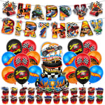 Hot Wheels Bil Tecknat tema Ballonger Banner Cake Topper Set Barn Pojke Flicka Födelsedagsfest Dekoration