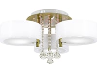 Mdeco Taklampe Lampeskjerm Taklampe Drs8006/321Qg Mdeco Glamour Lampe Med Krystaller Til Spisestuen, Hvit Messing