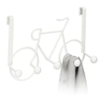 Relaxdays Coat Hooks, Bicycle Design, 5 Hangers, Clothes Rail, Jacket Holder for Door & Wall, 22 x 32 x 10 cm, White, Steel