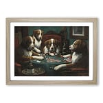 Big Box Art Dogs Playing Poker by Cassius Marcellus Coolidge Framed Wall Art Picture Print Ready to Hang, Oak A2 (62 x 45 cm)