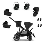 cybex GOLD Black Black Black i-Size Black Tvillingesett Gazelle S Moon inkl. barnevogntilbehøret S Cot Moon , S-seteenheten Moon , bilbarnestolen Cloud G Plus Moon Plus og S-adapter