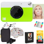 KODAK Printomatic Instant Camera (Green) Gift Bundle + Zink Paper (20 Sheets) + Deluxe Case + 7 Fun Sticker Sets + Twin Tip Markers + Photo Album + Hanging Frames.
