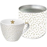 GOLD&WHITE Polka Dot -  Large Coffee / Tea / Hot Chocolate Mug / Cup in Gift Tin