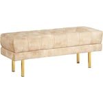 Beliani - Banc en Velours Banquette de Lit Rembourré Glam Pouf Pieds en Métal Doré Beige Roseville