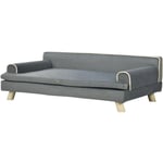 Canapé chien lit pour chien design scandinave coussin moelleux piètement bois dim. 100L x 62l x 32H cm polyester gris