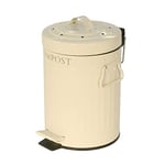 KitchenCraft KCCOMPBIN Kitchen Compost Bin with Pedal, Metal, 3 Litre, Cream