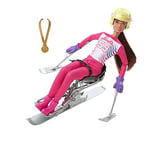 Barbie Poupée de Ski Alpin (30,5 cm) avec Chemise, Pantalon, Casque, Gants, bâton, Ski Assis et trophée, Excellent Cadeau pour Les Enfants de 3 Ans et Plus