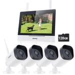 ANNKE Wireless Security Camera System, 7" LCD Monitor, 4CH WiFi Surveillance IPS Touch Screen with 4Pcs 3MP Outdoor IP Cameras,100ft Night Vision, Two-Way Audio,Motion Detection,128GB SD Card Included