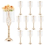 VEVOR Vase de mariage, lot de 10, supports de fleurs de mariage en cristal de 55 cm de haut, vase or en métal pour centre de table pour dîner de mariage, cérémonie, anniversaire, événement, décoration